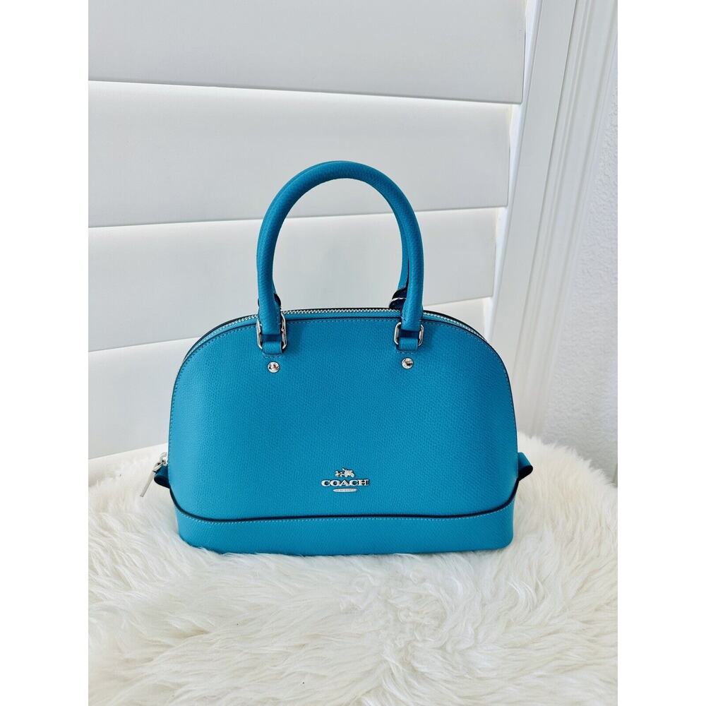 NWT Coach Crossgrain Mini Sierra Satchel Bag Leather Handbag Turquoise Blue $295